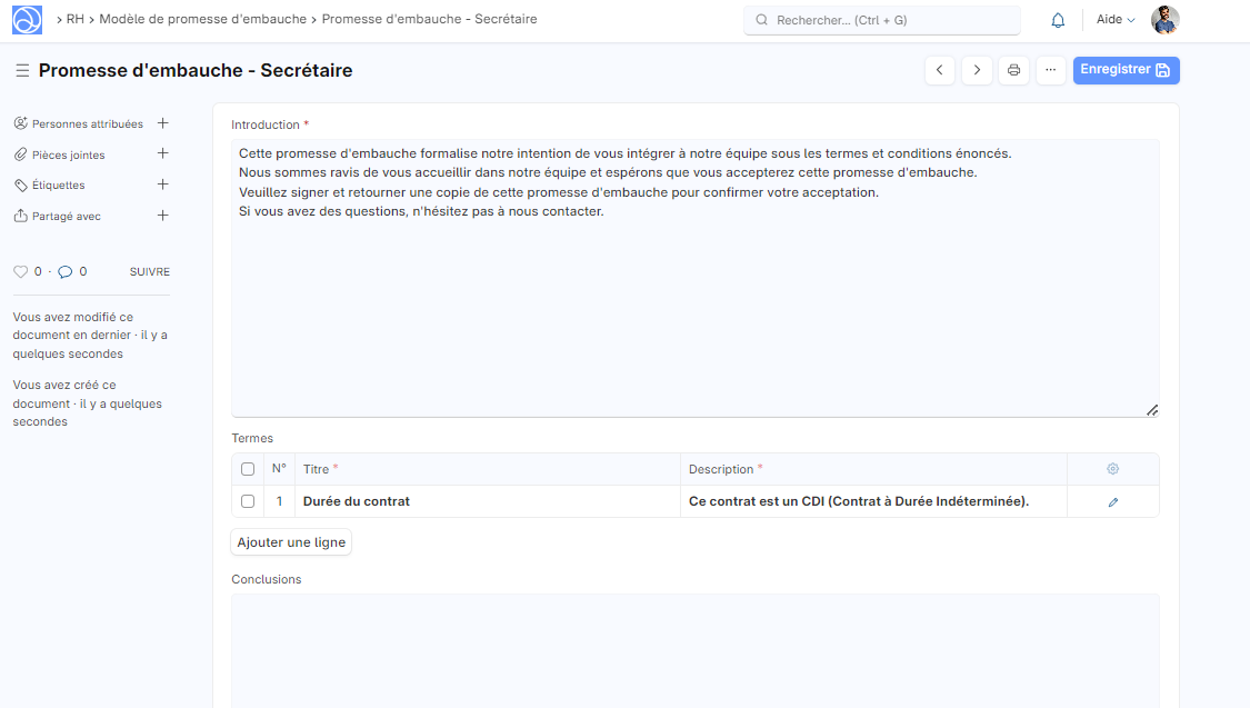 Cette image permet de visualiser le formulaire : Modèle de promesse d'embauche.