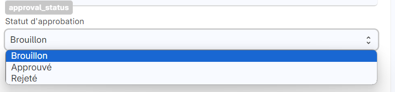 Cette image permet de visualiser un formulaire de note de frais avec une menu déroulant permettant de modifier le statut du document.
